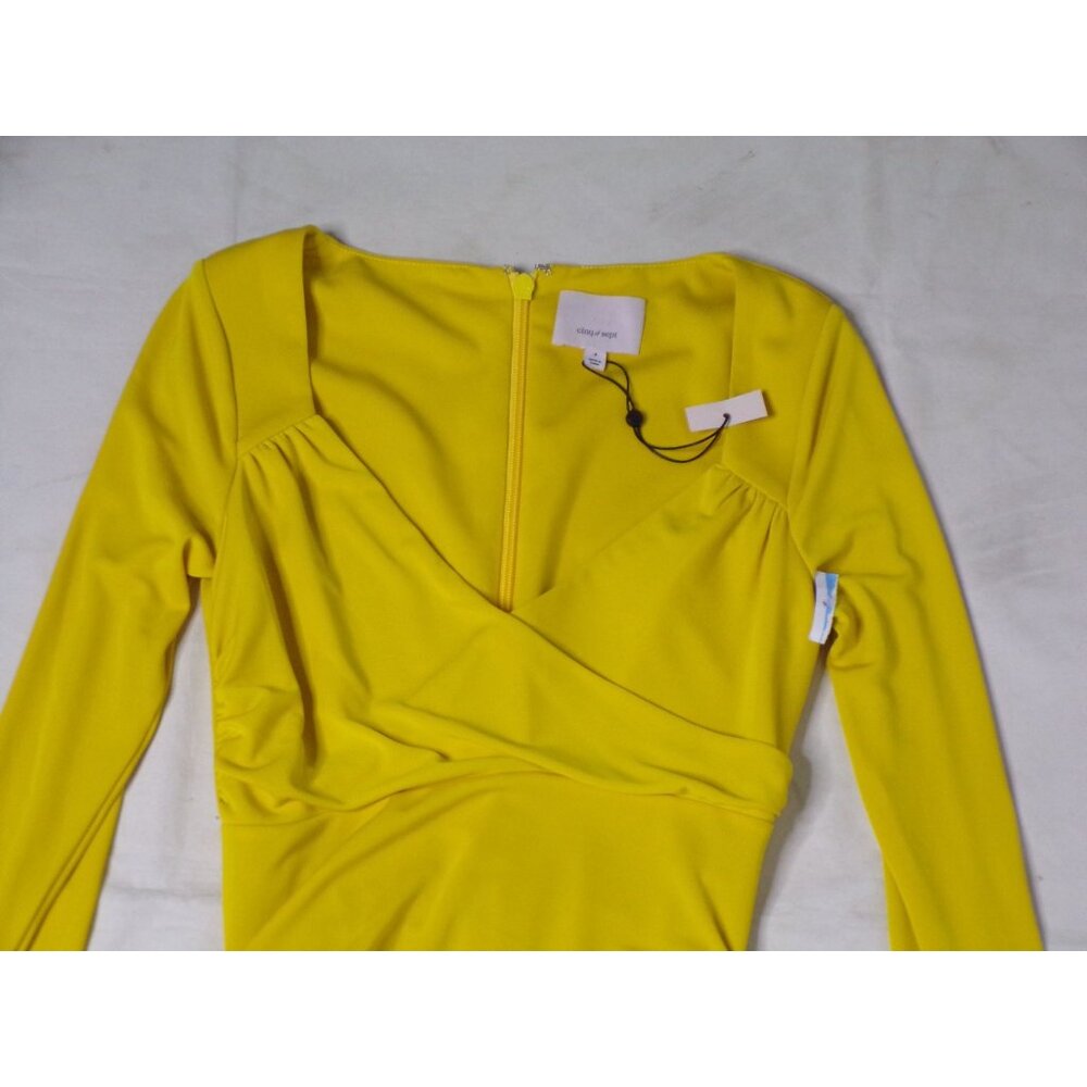 🆕 Cinq à Sept Miah Ruched Jersey Mini Dress Yellow 10 - Picture 6 of 10